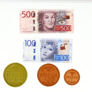 Demopengar med magnet - 3 nya mynt och 2 nya sedlar